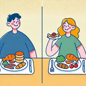 男性と女性の食事量